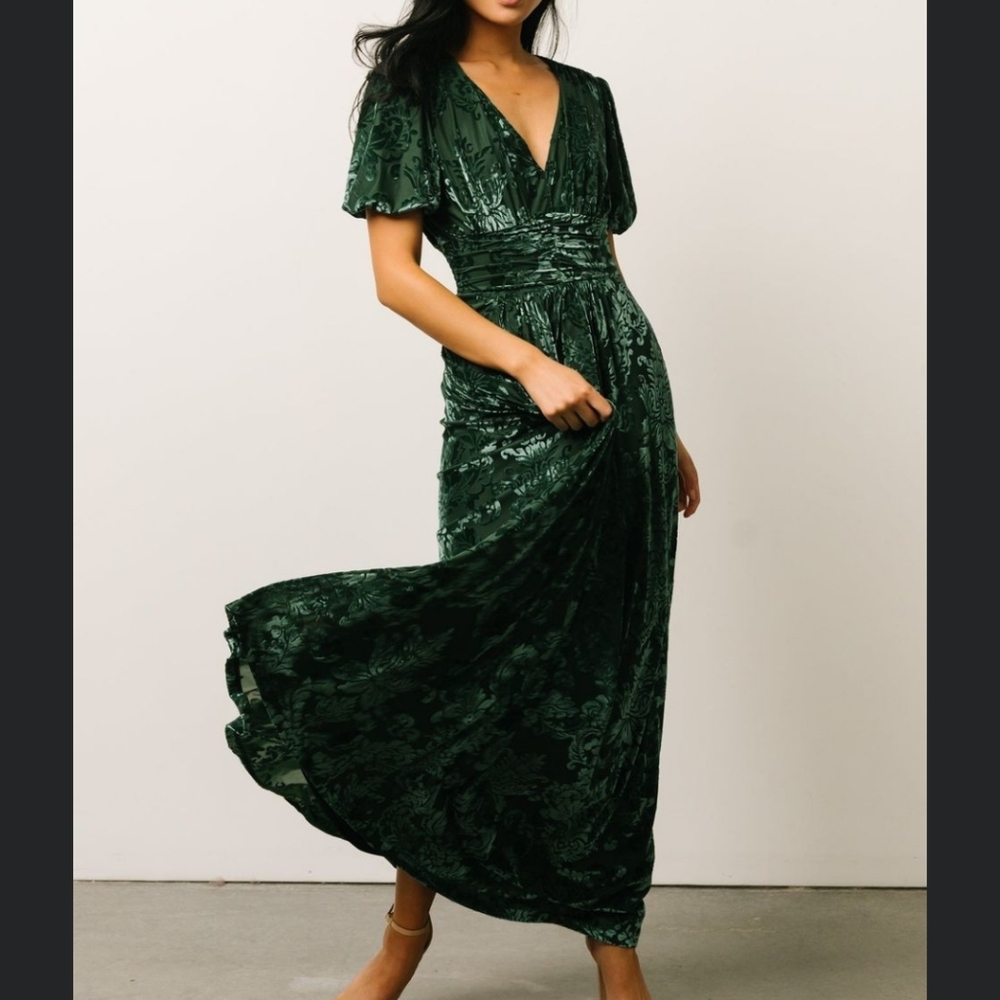 LIKE NEW Baltic Born Leslie Pine Green Velvet Dress, Large